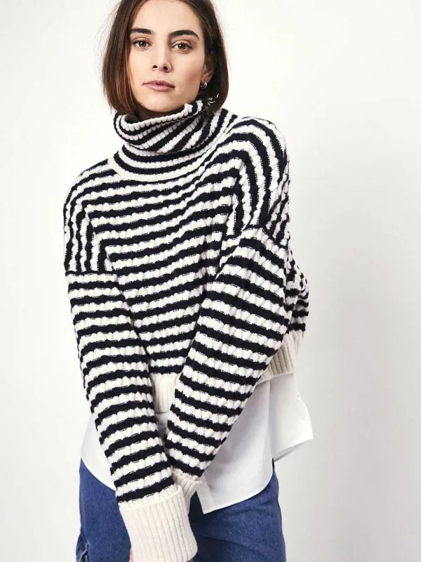 DANTE6 D6Veneto Stripe Turtle Sweater* Brei