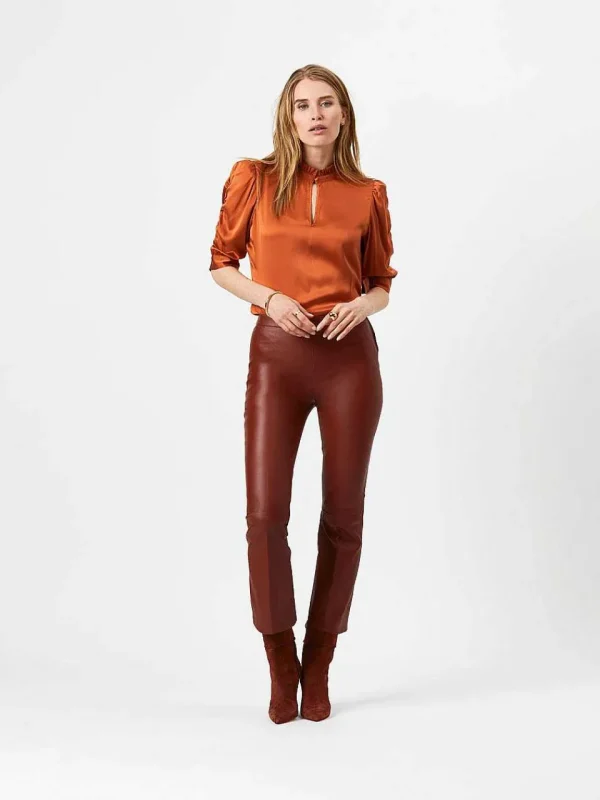 DANTE6 Tyson Crop Flare Leren Broek* Broeken